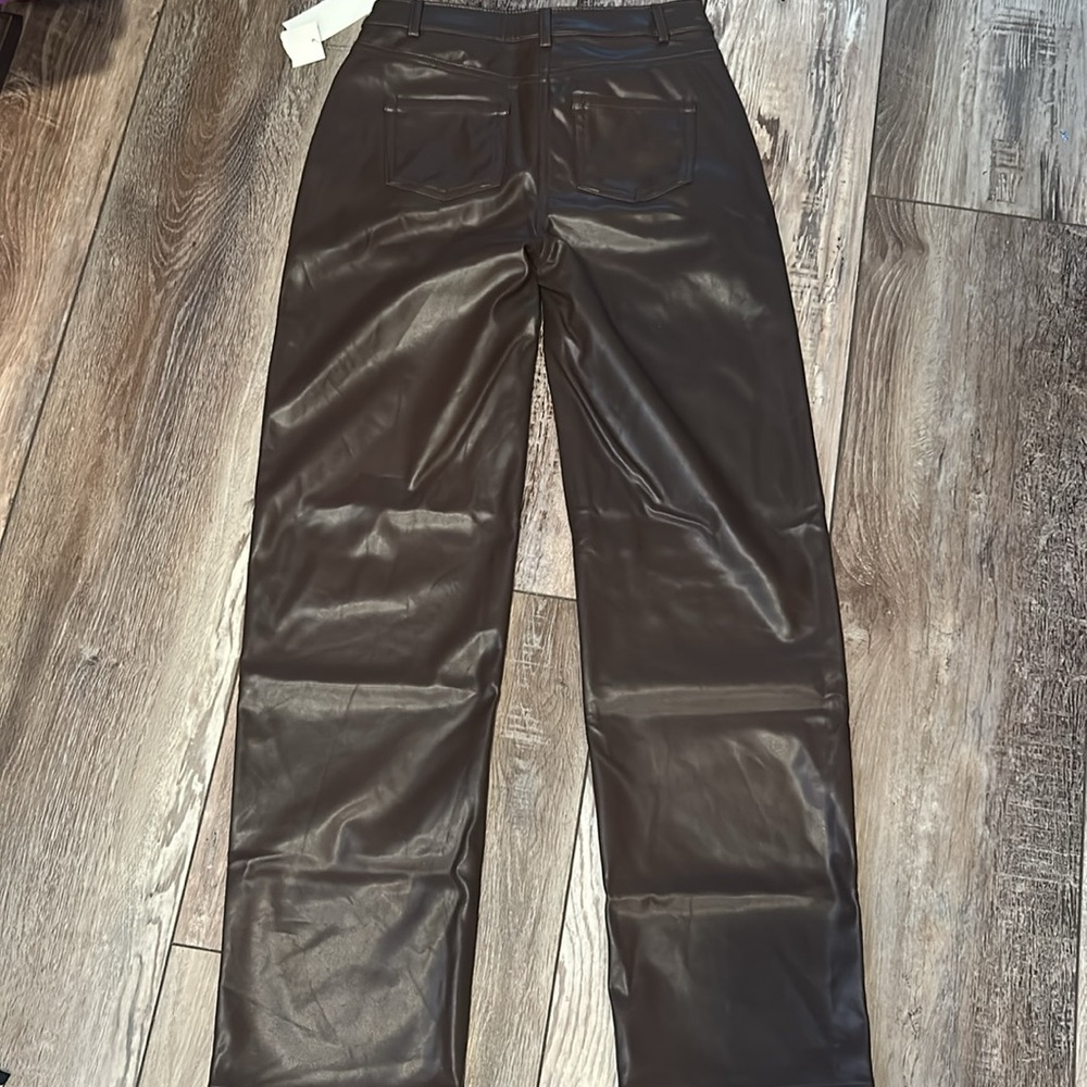 Calvin Klein Faux Leather Brown Straight Leg Pants - Picture 8 of 8
